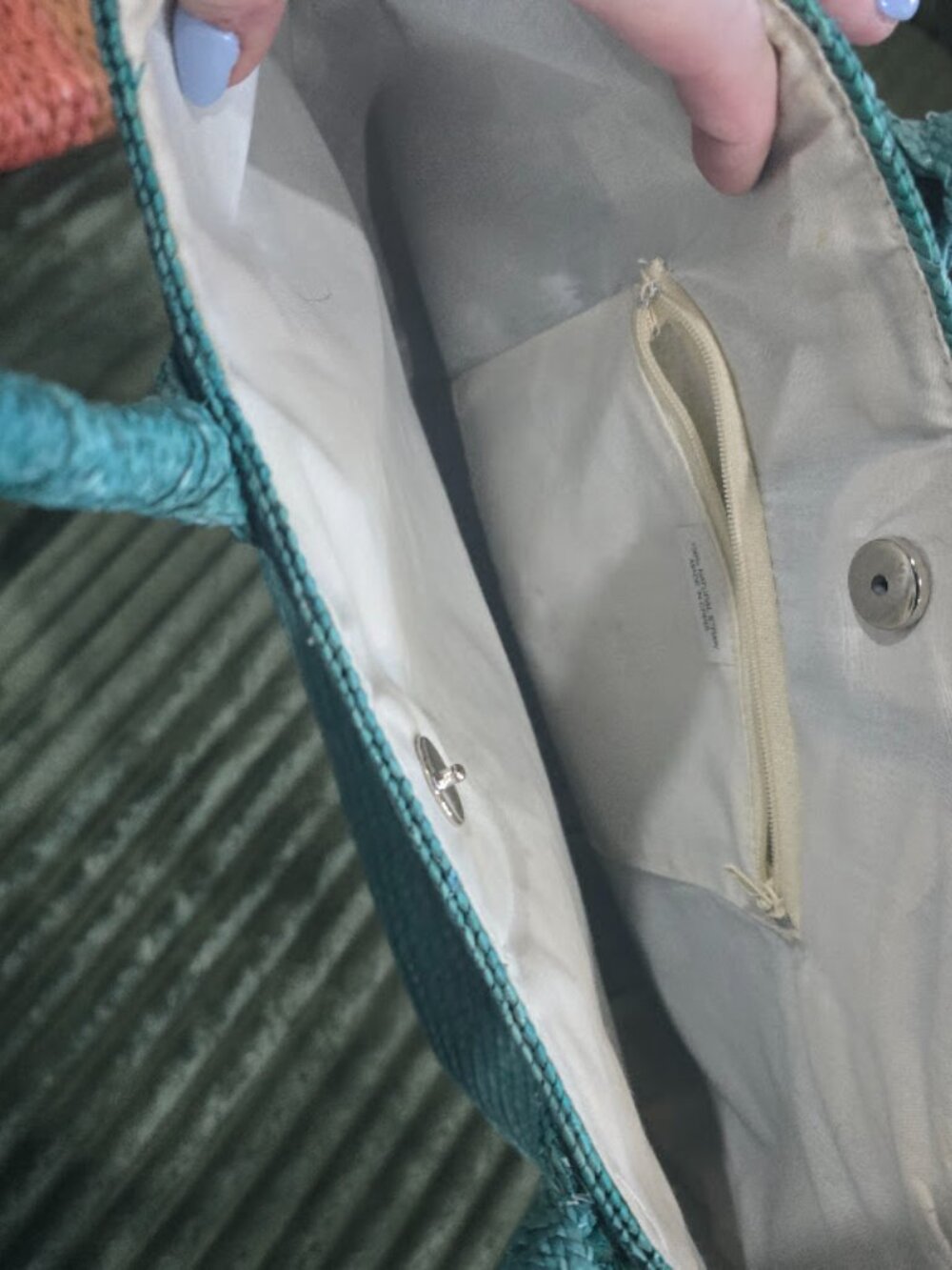 Wicker Handbag in a Light Teal Color, Great Beach Tote - Picture 6 of 8